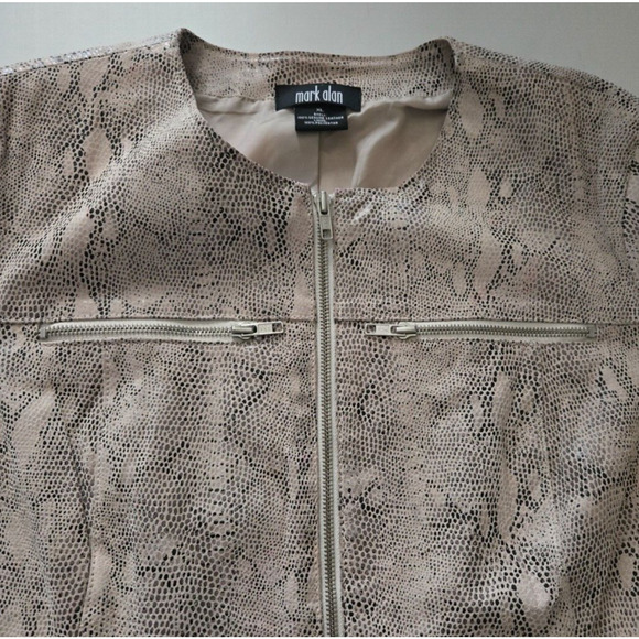 Mark Alan Leather Jacket XL Front Zip Pockets Off White Black - Picture 2 of 8